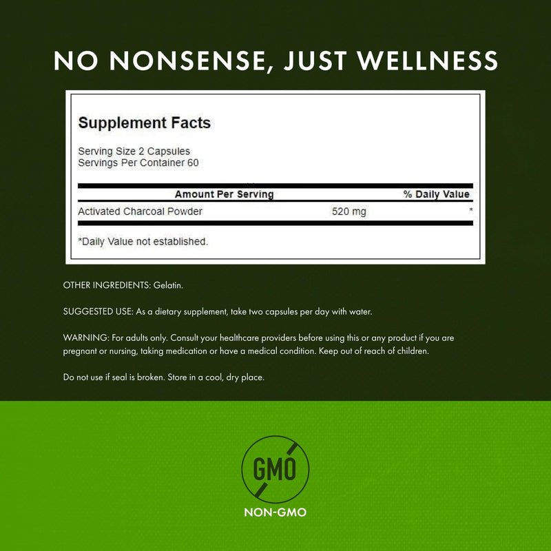 [Australia] - Swanson Activated Charcoal - Natural Supplement Supporting Healthy Absorption - Helps w/Bloating & Maintaining Bowel Regularity - (120 Capsules, 520mg per Serving) 4 Pack 