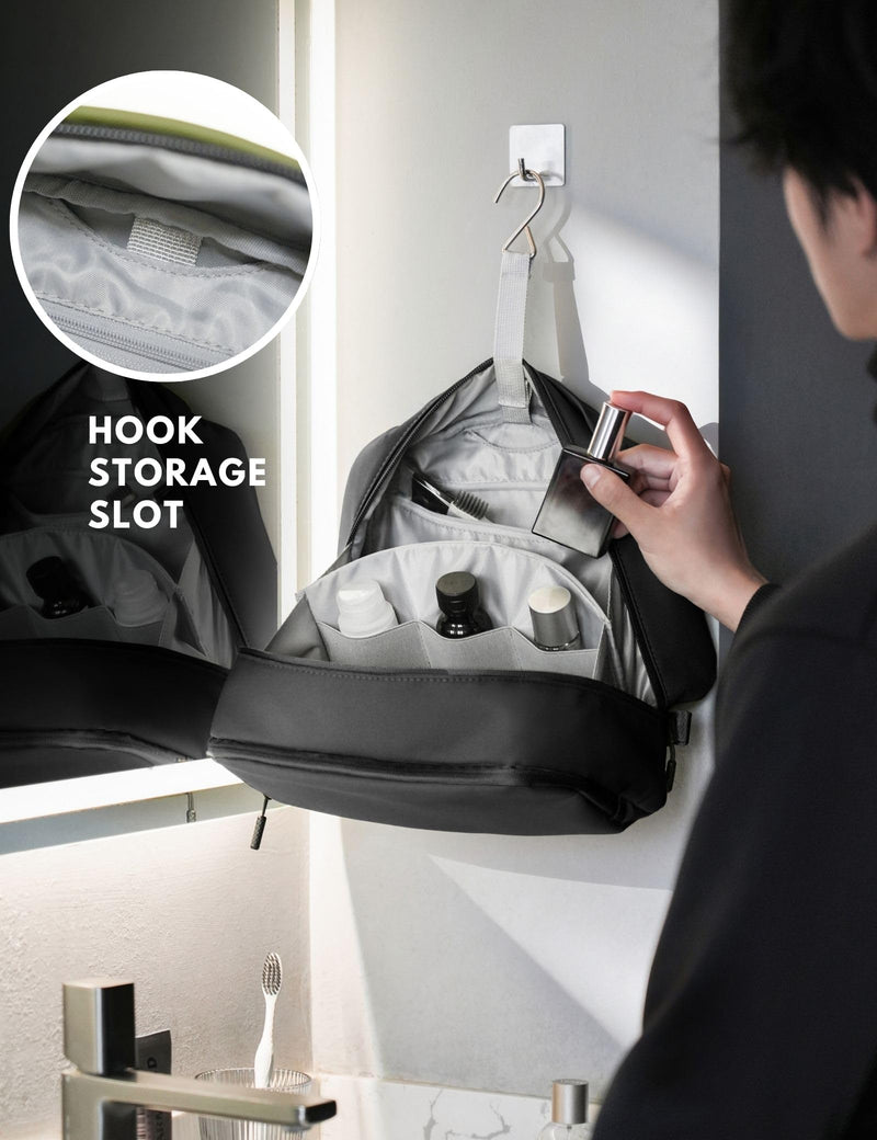 Large Hanging Travel Toiletry Bag for Men Women, Water-resistant Dopp Kit | 6L Large Capacity Wide Open Cosmetic Makeup Bag Bathroom Shower Bags for Toiletries, Grooming, Shaving Organizer Bag Black Medium