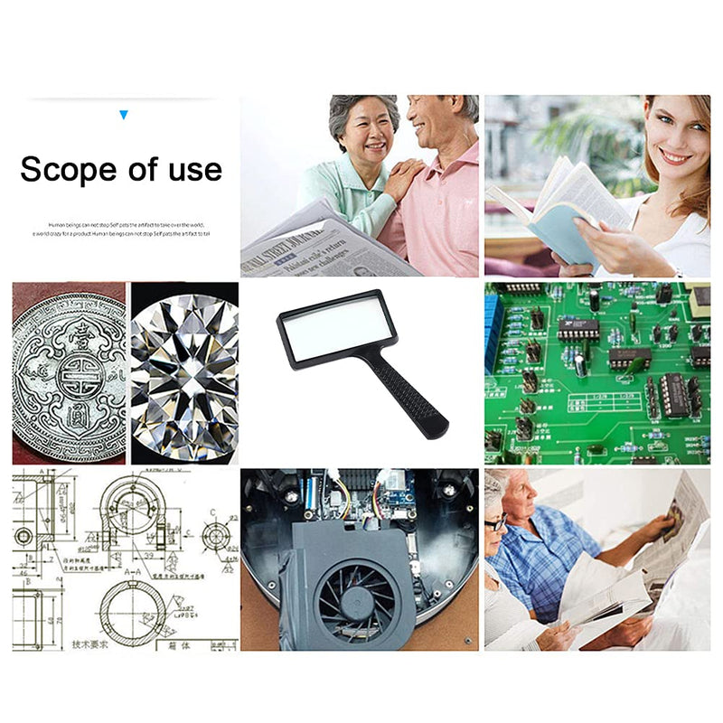 Hand-held Rectangular Magnifying Glasses - 4X Magnification Magnifier 100x50MM Large Area High-definition Glass Lens no Distortion suitable For Reading the Elderly perfect Low Vision Aid