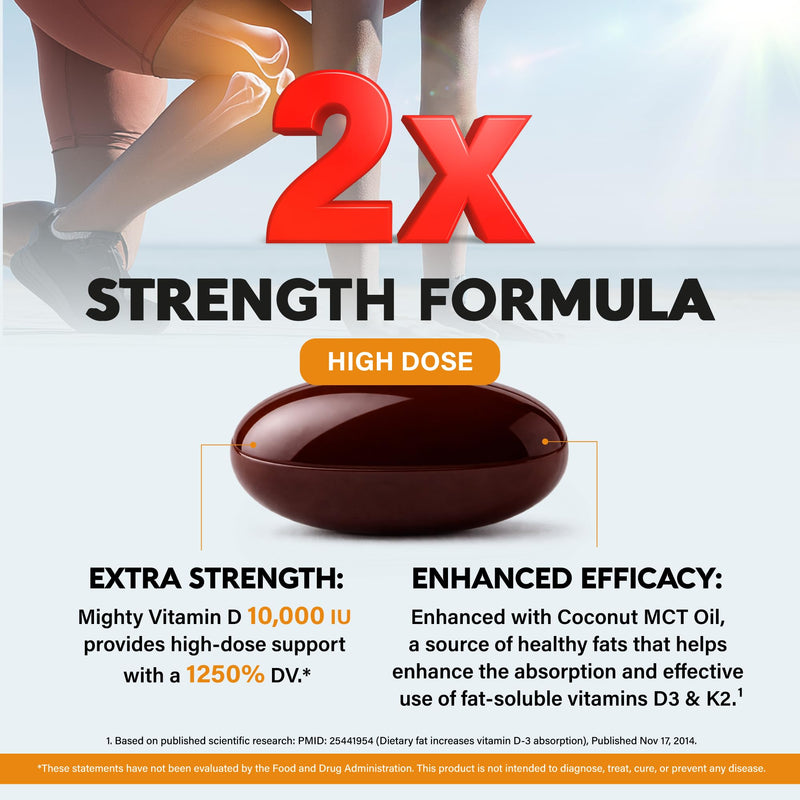 Vitamin D3 K2 - D3 10000iu & K2 120mcg - Highly Bioavailable - 120Softgels | Vitamin D3K2 + Zinc, Vitamin C & B12 - Immune & Mood Support, for Bone & Teeth Health For Men & Women - 120-Day Supply