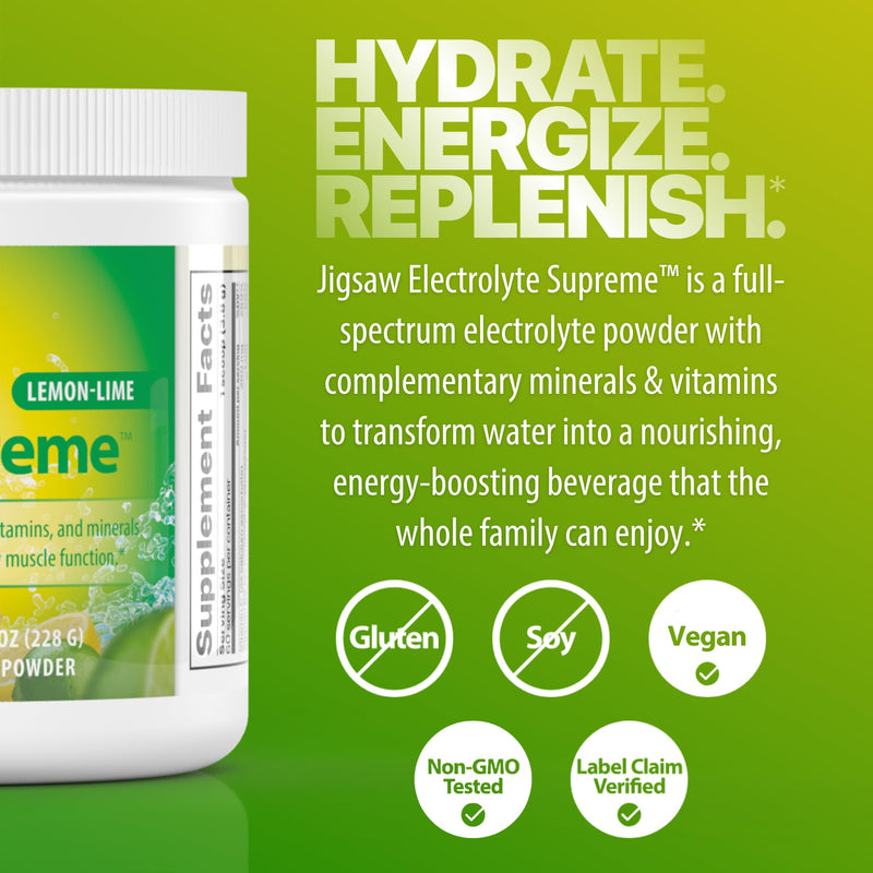 Jigsaw Health Electrolyte Supreme | Broad Spectrum of Electrolytes + Trace Minerals | Lemon-Lime Flavor | 60 Servings (Jar)