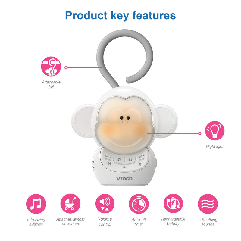 [Australia] - VTech BC8211 Myla The Monkey Baby Sleep Soother with a White Noise Sound Machine Featuring 5 Soft Ambient Sounds, 5 Calming Melodies & Soft-Glow Night Light, 1 Count (Pack of 1) 