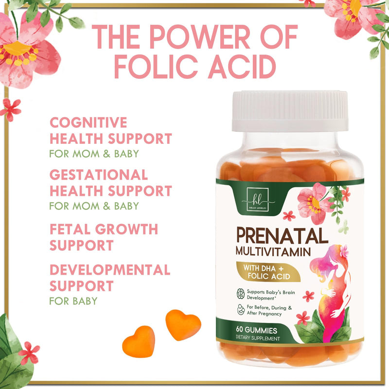 Prenatal Vitamins for Women – Complete Pregnancy Multivitamin - Folic Acid, Omega 3 DHA, Choline, Vitamin D – Essential Support for Mom's & Baby Brain Development - Tasty Orange Flavor - 60 Gummies 60 Count (Pack of 1)