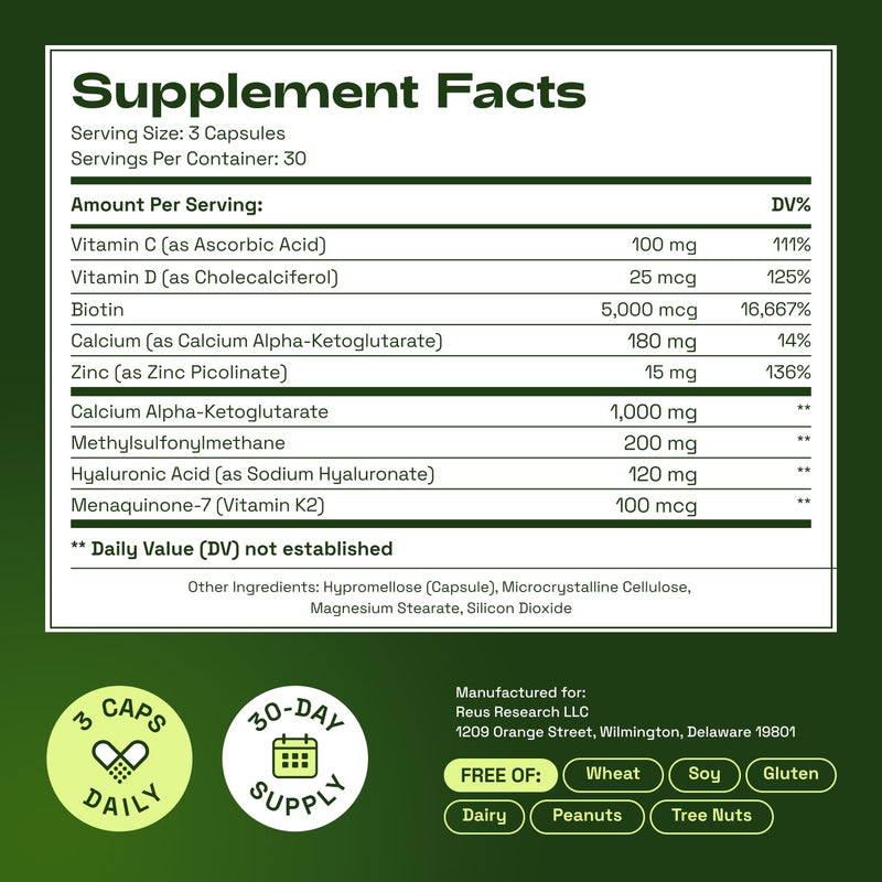 Cata-Kor Hair Skin and Nails Vitamins for Women – Biotin Hair Supplement | Hyaluronic Acid | Calcium AKG | MSM | Vitamin C & Vitamin D3 K2 – Hair Growth Vitamins – 270 Caps (3 Pack) 90 Count (Pack of 3)