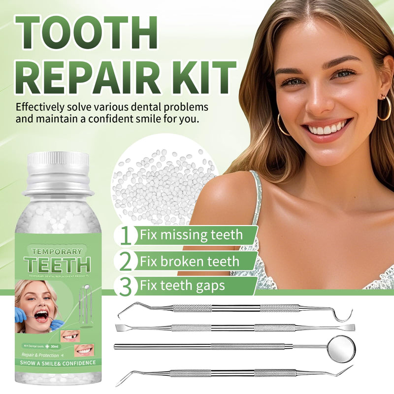 Tooth Repair Kit, Moldable Tooth Filling Repair Kit, Fake Teeth DIY at Home, Fixing Missing & Broken Tooth Replacements, with 4 Dental Tools-C01