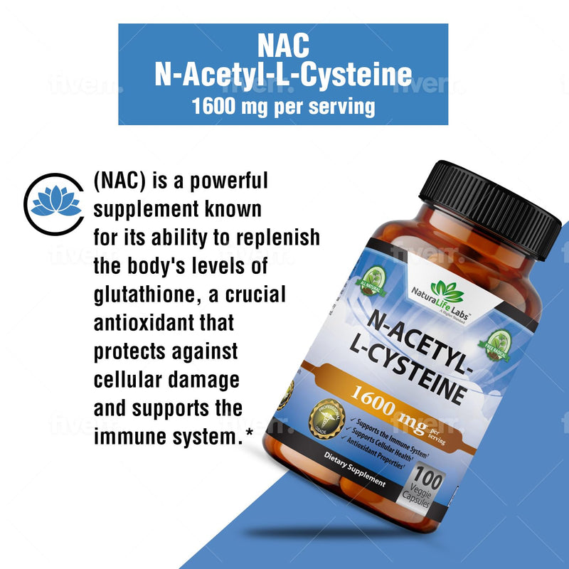 [Australia] - N-Acetyl-L-Cysteine (NAC) 1600 mg Lung Health & Immune Support, Liver Support & Antioxidants*, Free-Radicals, Free Form - 100 Veggie Capsules 