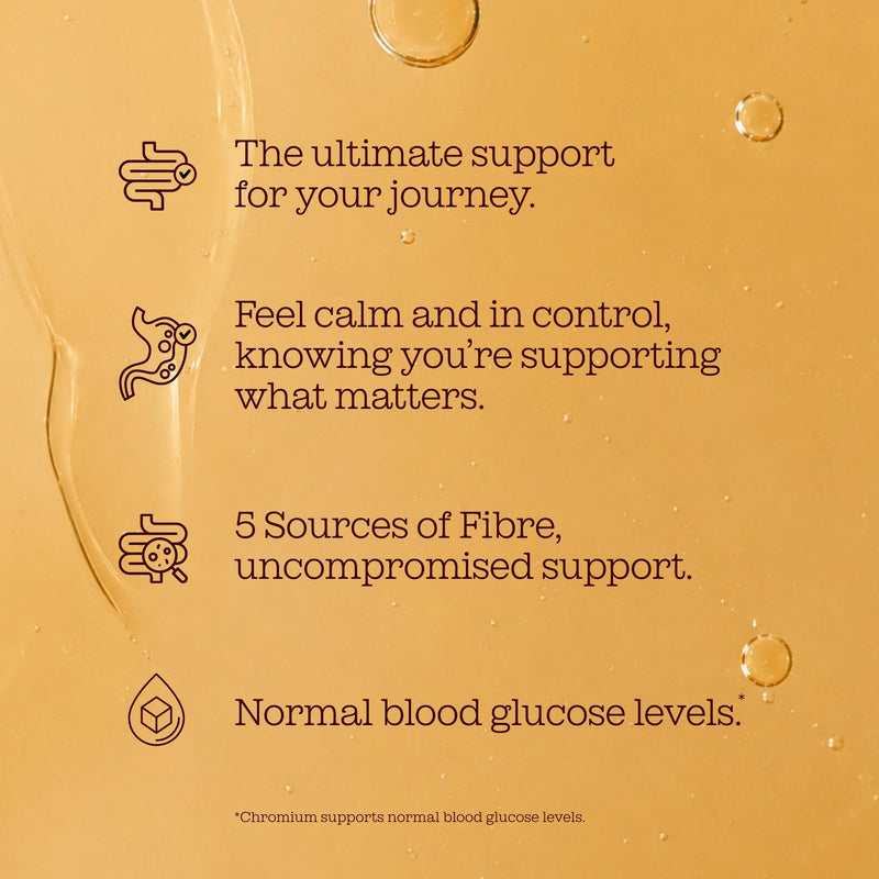 Fibre Support for GLP Journeys | High Fibre Powder with 5 Billion CFU Live Bio-Cultures 9 Strains | 5g Fibre with L-Theanine, Chromium & Superfoods | GLP-Friendly | 20 Sachets | Free Soul