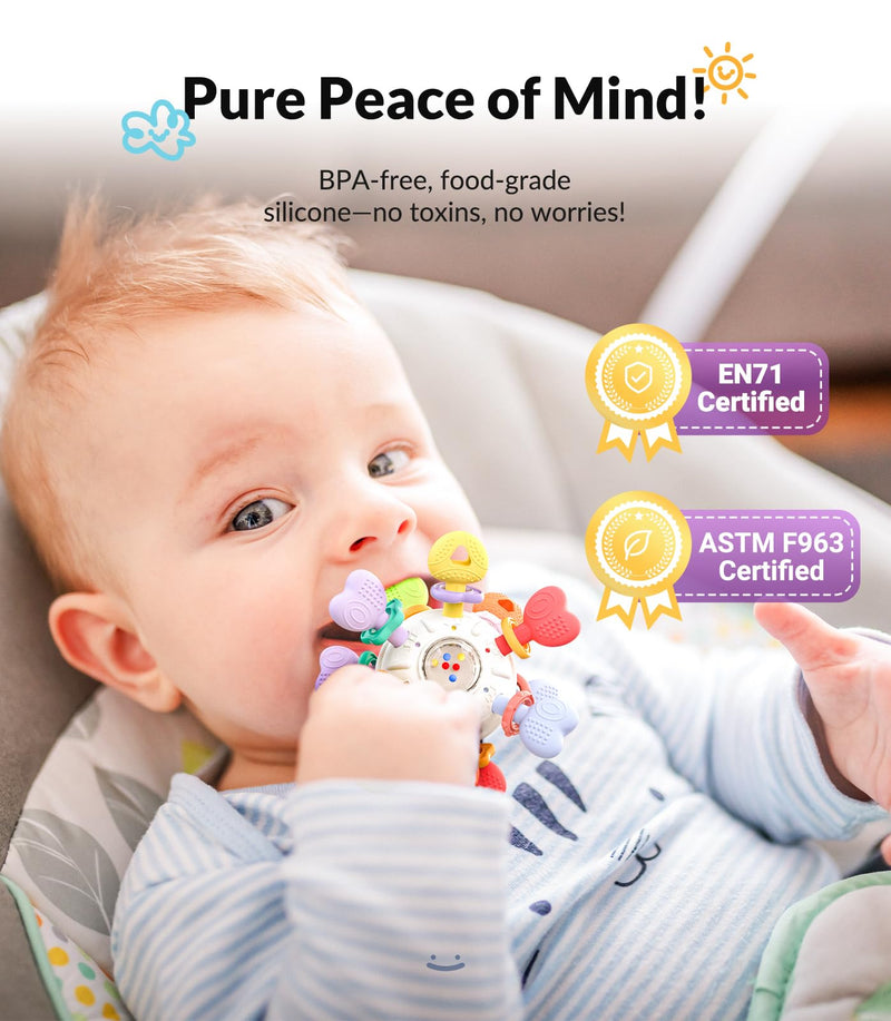 [Australia] - Baby Teething & Rattle Montessori Toys ‚Äì Safe, Multi-Functional BPA-Free Silicone Sensory Learning Teether Toys for Infant 0-12 Months‚ÄìTeething Relief & Fun Play ‚Äì Perfect Baby Gift for Boys & Girls 