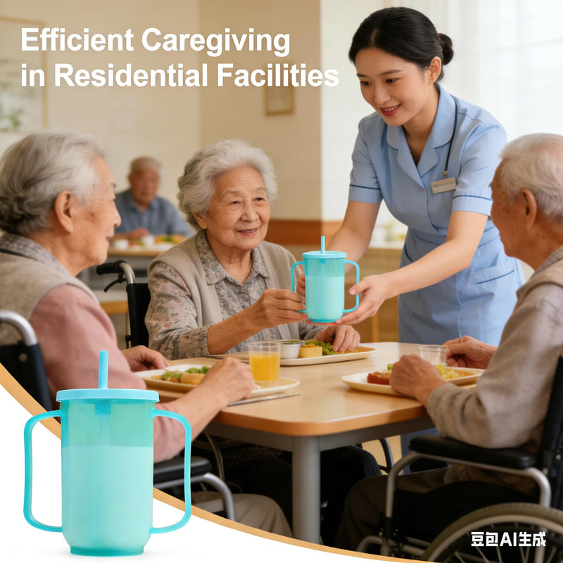Gatuida 350ml Adult Drinking Cup for Elderly, Plastic Non-Spill Cups, Portable Two Handled Cup, Spill-Proof Sippy Cups with Straw and Lid for Bedridden Patients, Disabled, Hospital, Convalescent Care Short Straw