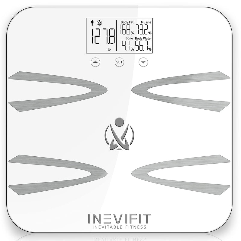 INEVIFIT Body-Analyzer Scale, Highly Accurate Digital Bathroom Body Composition Analyzer, Measures Weight, Body Fat, Water, Muscle, BMI, Visceral Levels & Bone Mass for 10 Users. Includes Batteries White