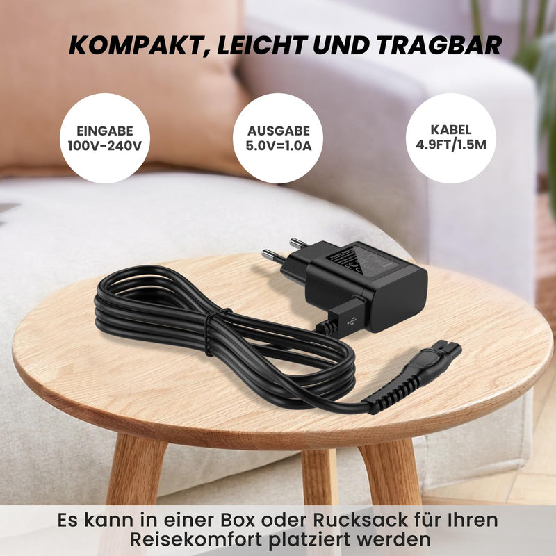 [Australia] - 5V charger QP2824 charging cable for Philips One Blade QP2734 QP2834 QP2724 QP2720 QP4631 MG7950 MG7930 MG9530 MG9525 MG5950 MG5910 cable with power supply adapter USB charger cable 