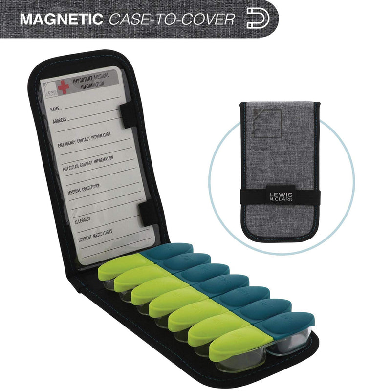 Lewis N. Clark Magnetic Folding Pill Organizer Supplement Case for OTC Medicine, Prescription Vitamins - 14 Slots, Gray/Black (B779)