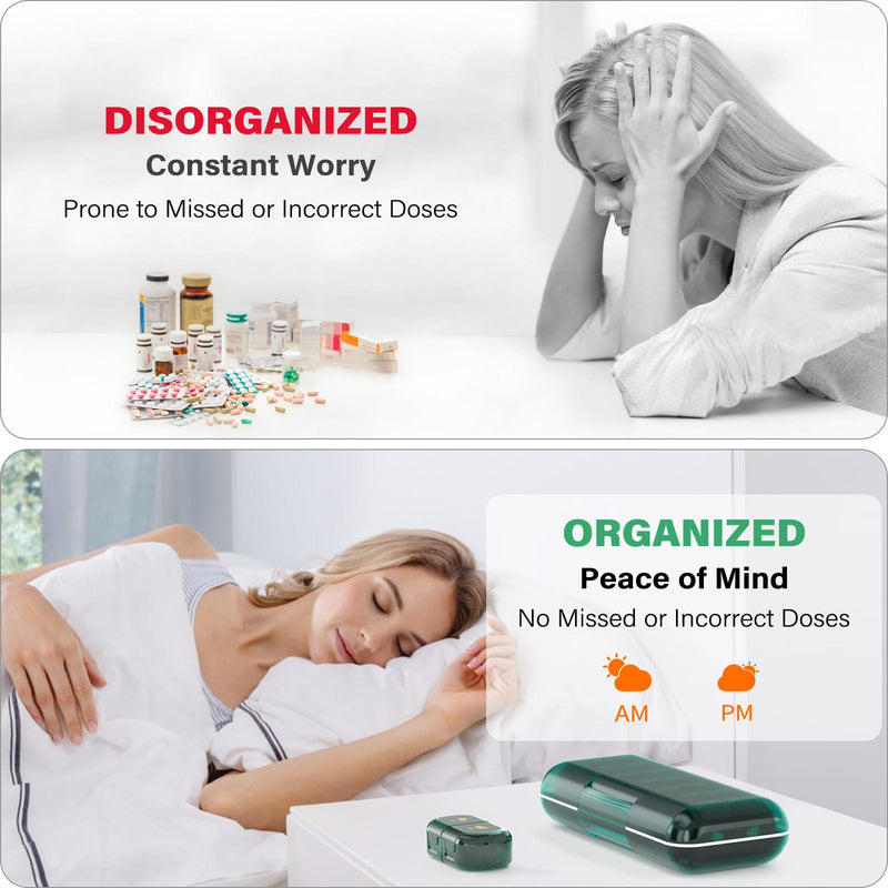 Weekly Pill Organizer 2 Times a Day, Moisture-Proof, Detachable Compartments, AM PM Pill Box 2X 7 Day, Travel Pill Organizer for Pills/Fish Oil/Medication/Vitamin/Supplements (Dark Green) Dark Green 2 Times x 7 Days