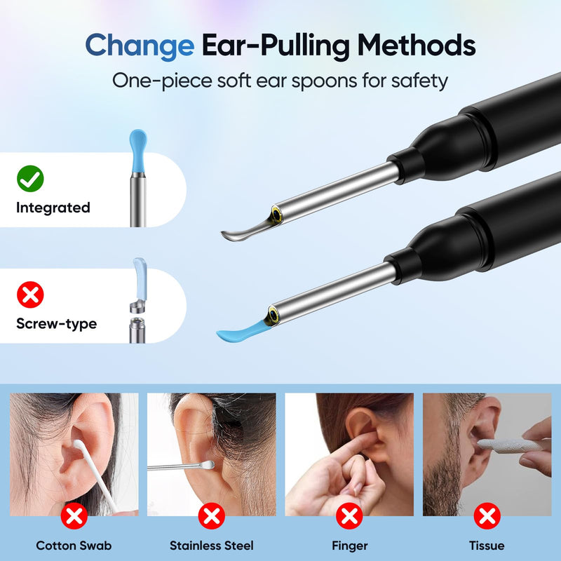 [Australia] - Ear Wax Removal Tool Camera with 8 Kits & 5 Ear Spoon, Ear Cleaner with Camera 1080P HD, Earwax Removal Kit with 6 LED Lights, Ear Wax Removal Kit for iOS & Android Black 