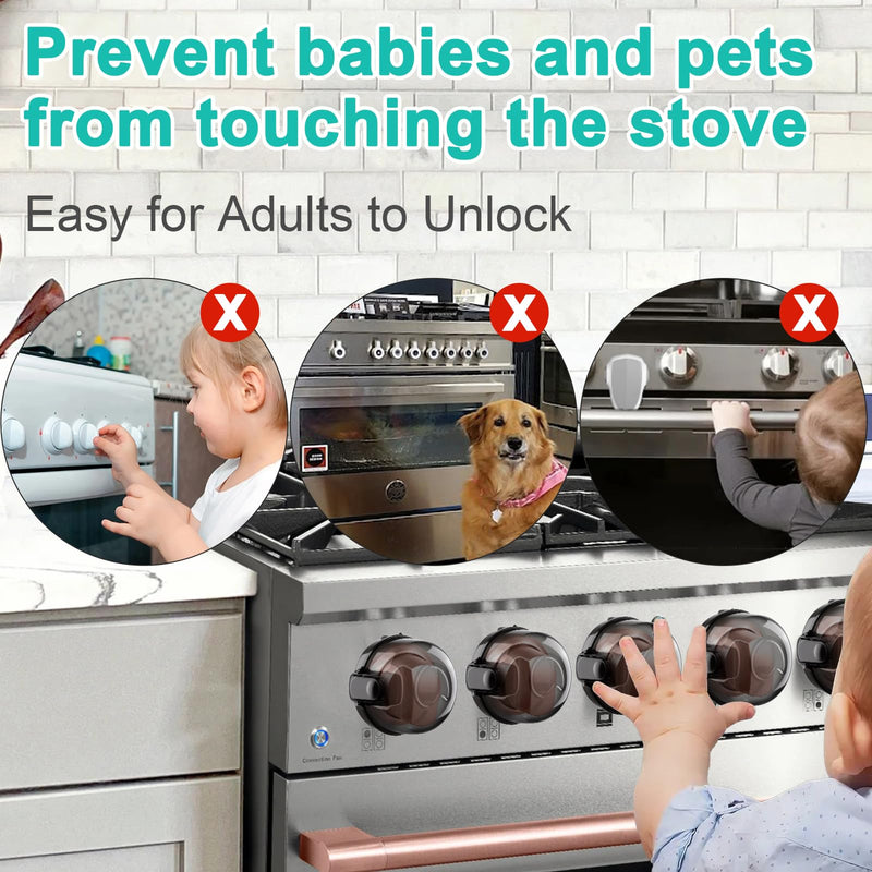 [Australia] - Stove Knob Safety Covers for Child Baby Proofing Kitchen Universal Size Gas Knob Covers Clear View Childproof Oven Knob Covers for Kids and Pets (5packs +1locks) Black 