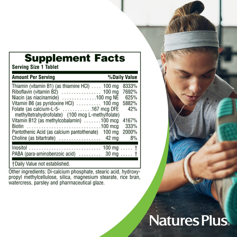 NaturesPlus Mega B-100 Complex - 90 Sustained Release Vegetarian Tablets - Energy & Brain Booster - Gluten Free - 90 Servings 90 Vegetarian Tablets