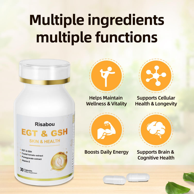 L-Ergothioneine with Iron Supplement for Women | Skin Care, Immune | Extract as Yeast, Crystal Tomato, Pomegranate, Holy Blackberry and Inositol, Elastin, Vitamin E Cognitive Support | 30 Caps 1 Bottle