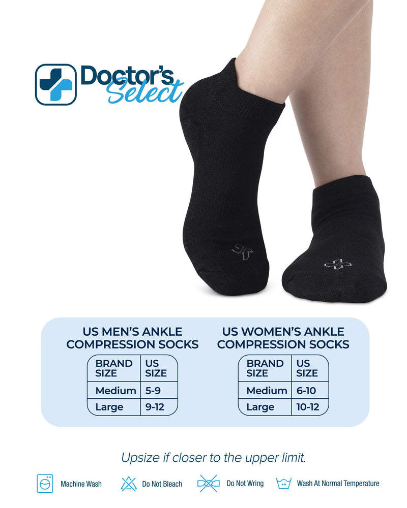 [Australia] - Doctor's Select Viscose Bamboo Ankle Diabetic Socks for Women and Men - 6 Pairs | Super Soft, Non Binding, Loose Wide Top Black - 6 Pairs Large 