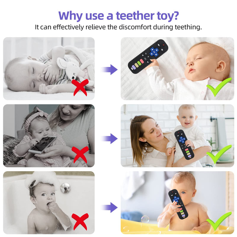 [Australia] - Chuya Baby Teether Toy Chew Toy for Babies 3-24 Months TV Remote Control Shape Teething Relief Baby Toys for Infants (Black) Black 