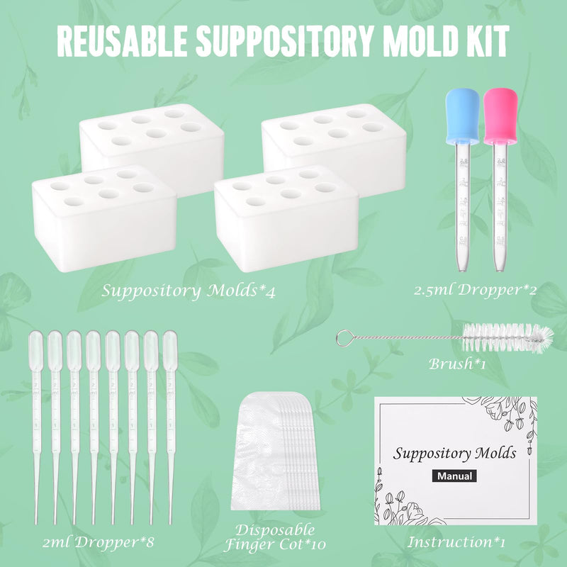 [Australia] - Reusable Silicone Suppository Molds Kit, 2ML | Includes 4 Suppository Mold Trays and 10 Droppers, Ideal for DIY Suppositories Making for Applicators, Durable Suppositories Mold for Women, Men 