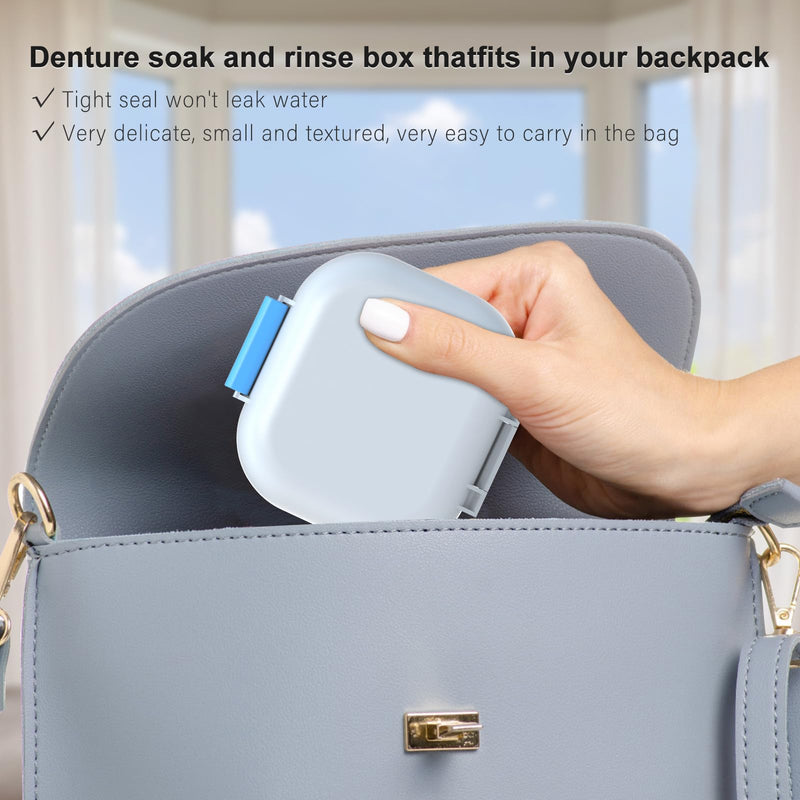 BVN Leak-Proof Denture Case, Denture Cup for Soaking Dentures, Retainer Cleaning Case Bule and White Denture Case White Case and Bule