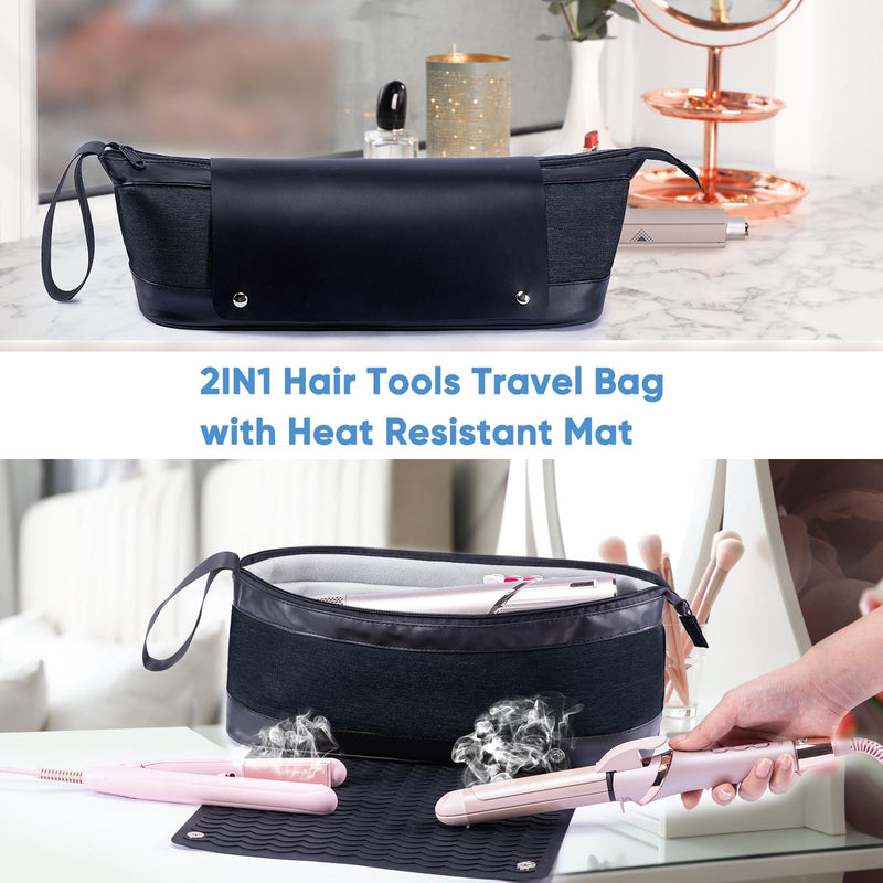 [Australia] - 2IN1 Hair Tools Travel Bag with Removable Heat Resistant Mat Curling Iron Travel Case, Hair Dryer Organizer for Flat Irons, Straighteners and Haircare Accessories, Hot Tools Travel Bag Hair Style B Black 