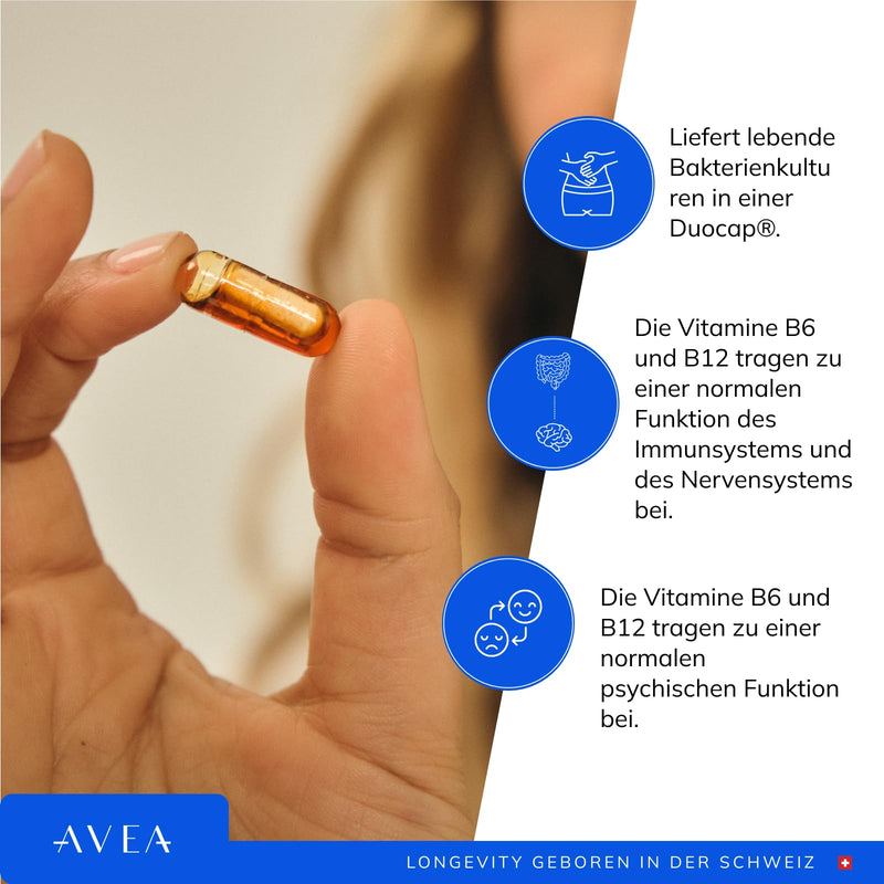 AVEA Biomind Probiotic & Brain Health Supplement (30 Capsules) - 30 Billion CFU Probiotic Supplement with Vitamin B12, Panax Ginseng & Vitamin B6 - Targets Brain Fog & Gut Health - Vegan Friendly