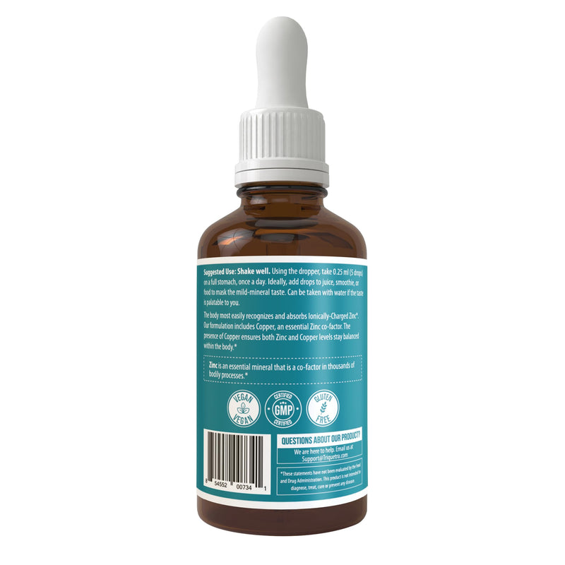 [Australia] - Ionic Zinc Plus Copper Liquid Concentrate 240 Servings, Glass Bottle, Vegan - Balanced Ratio of Zinc Copper - Supports Immunity, Brain Thyroid (2 oz.) 