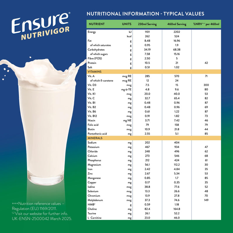 Ensure NutriVigor Nutritional Shake – Almond Flavour – 400g – Food Supplement with Protein, HMB & 27 Vitamins & Minerals – Supports Strength, Energy & Immunity – With Vitamin D, C & B