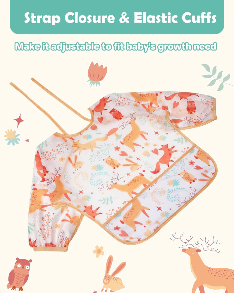 [Australia] - Lictin Baby Bibs for Boys Girls - Long Sleeve Bib, Waterproof Toddler Bibs, 0-24 Months Neutral Baby Smock for Eating Orange Elk/Light Blue Unicorn/Yellow Raccoon/Pink Hedgehog/Green Whale 