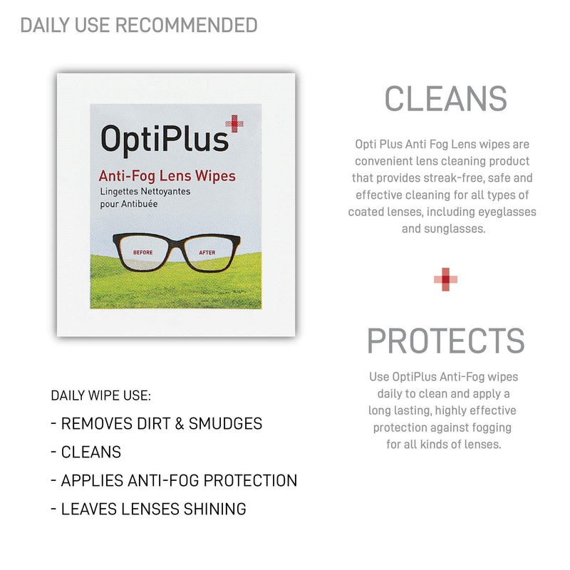 [Australia] - OptiPlus Anti Fog Pre-Moistened Cleaning Wipes for Glasses, Screens, Lenses - Quick-Dry, Scratch-Free, 100 Count 