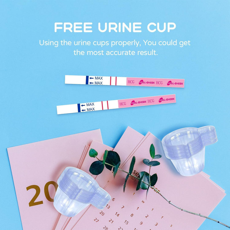 HEAL-CHECK Pregnancy Tests with Cup, Bulk Pregnancy Test Strips for Home Detection, Over 99% Accuracy, Individually Wrapped, Extra-Wide 5mm HCG Test Kit Comfortable Grip, 25 Count, Pruebas De Embaraz 1 Count (Pack of 25)