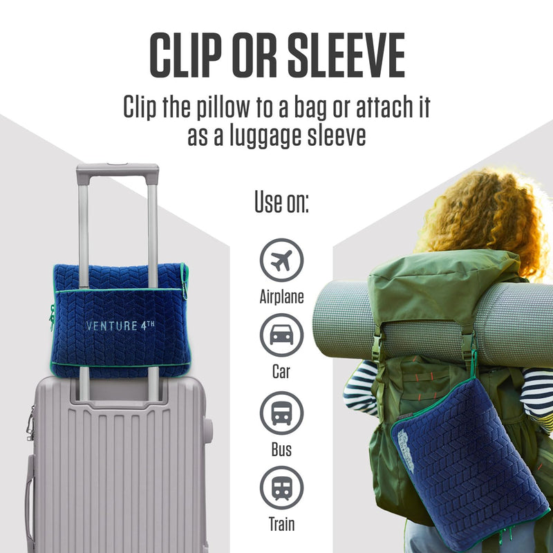 VENTURE 4TH Ultimate Travel Comfort Bundle: RFID Blocking Money Belt & Travel Blanket Pillow (Navy Money Belt & Navy-Teal Blanket/Pillow)
