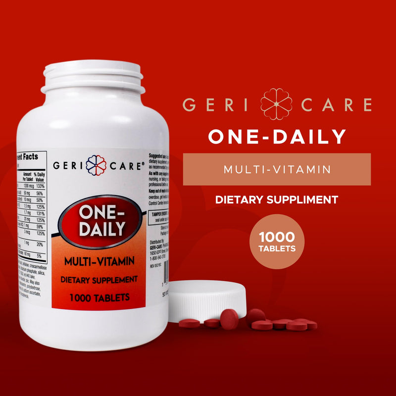 GeriCare One-Daily Multi-Vitamin Tablet, 1000 Count Adult Multivitamin Supplement for Men & Women | Easy-to-Take Dietary Supplement with Vitamins A, C, D3, B, Calcium| Vitamin & Mineral Complex 1000 Count (Pack of 1)