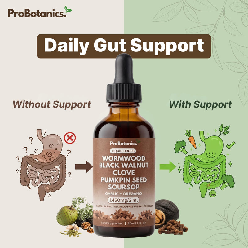 Wormwood Black Walnut and Clove Liquid Drops - All-in-One Botanical Herbal Extract Supplement | Digestive Support and Detox Aid for Human Gut Health - Alcohol Free | Vegan - 60ml