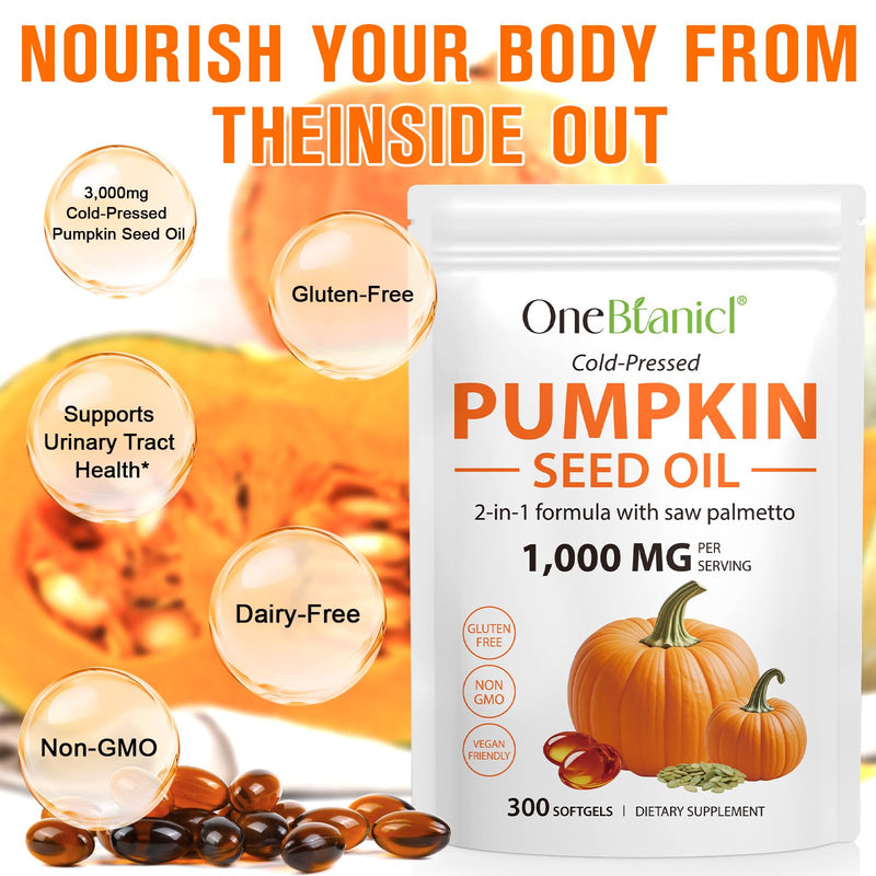 [Australia] - Pumpkin Seed Oil with Saw Palmetto Capsules, 300 Softgels Cold Pressed, Pure Virgin Oil, Essential Fatty Acids & Phytosterols, Supports Hair, Urinary, Bladder & Prostate Health, Dietary Supplement 300 Count (Pack of 1) 