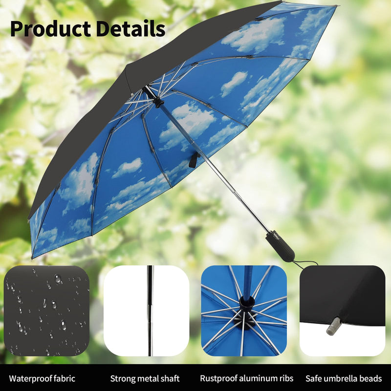 ZDSSM Umbrella Travel Large Windproof Inverted Umbrellas for Rain Portable Automatic Small Compact Reverse Folding Umbrellas for Women Men (Yellow Plaid & High Clouds)