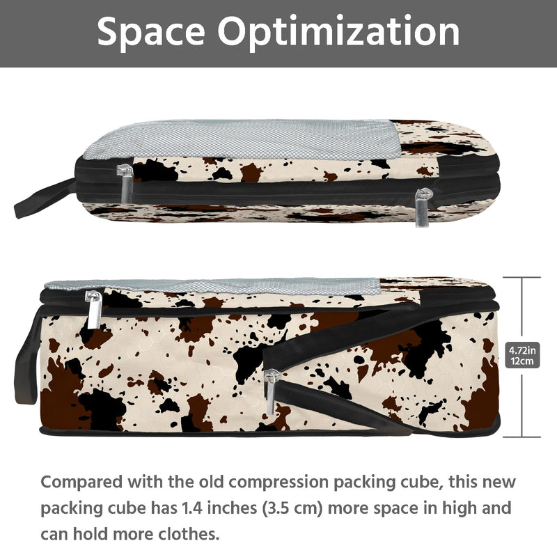 7 Pcs Compression Packing Cubes for Travel, Waterproof Suitcase Luggage Backpack Organizer with Toiletry Bag Travel Essentials for Women/Men-Cow Print Brown-Cow Print