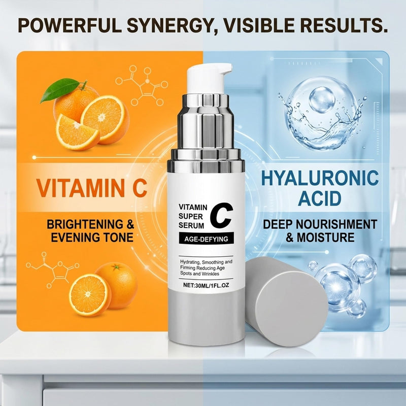 Super Vitamin C Serum for Women - Anti-Aging Face Serum with Hyaluronic Acid, Vitamin C - Nature Formula Hydrates, Firms, Lifts & Moisturize - 1 fl oz