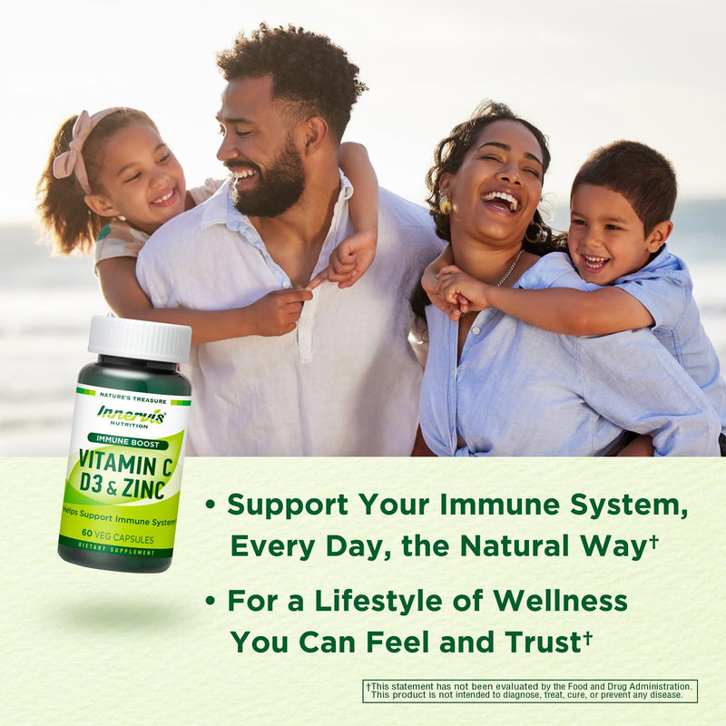 Immune Boost Complex – Vitamin C 900mg, D3 2,500 IU & Zinc 25mg for Immune System Support, 60 Veggie Caps | Innervis Nutrition