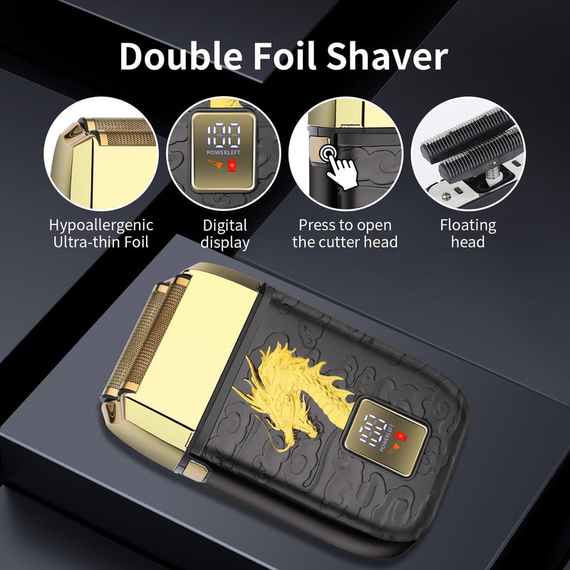 [Australia] - HIENA PRO Professional Foil Shaver for Men, Double Electric Foil Trimmer, Cordless Bald Head Precision Trimmer, Electric Razor, Rechargeable with USB, Gifts for Men (BGLT) Bglt 