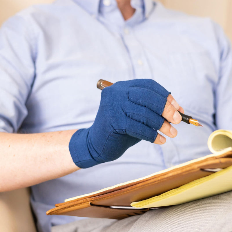 GRACE & ABLE Compression Gloves for Arthritis - Open Finger, Cotton-Blend, Lightweight, Breathable Hand Support Large Marine Blue