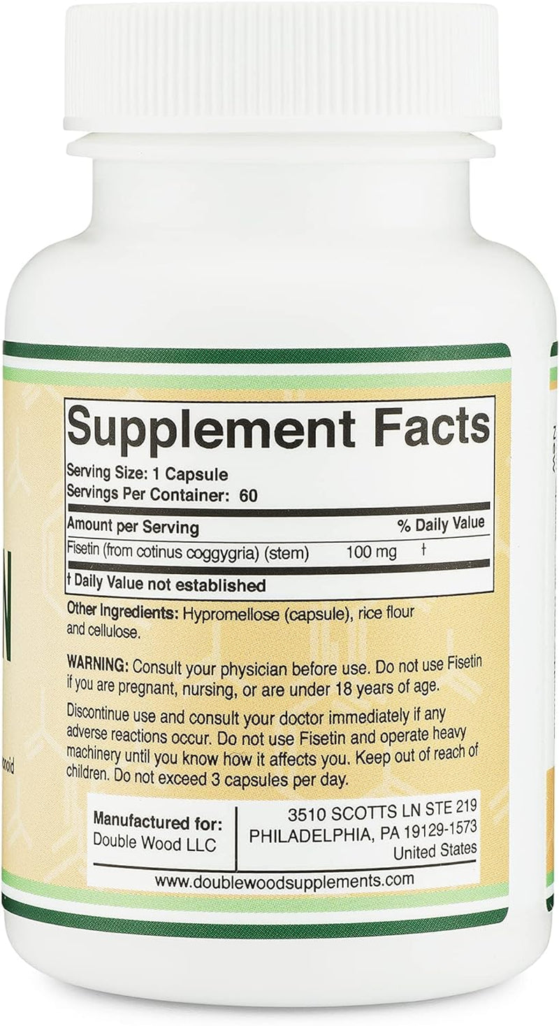 [Australia] - Fisetin Supplement - 100mg of Bioactive Flavnonols, 60 Count (Bioflavonoid Polyphenols Supplement Similar to Apigenin, Luteolin, and Quercetin) Aging Support Senolytic by Double Wood 