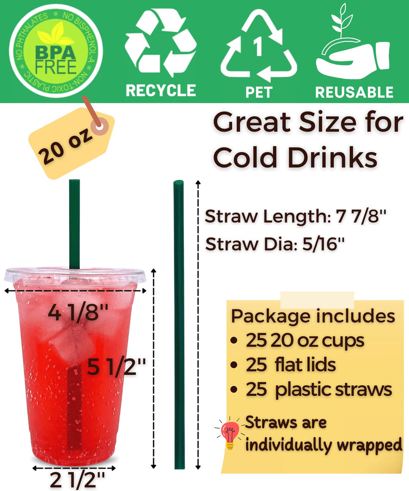 [Australia] - Aatriet 20 oz Clear Plastic Cups with Lids and Straws, Disposable Coffee Cups 25 Sets 20 oz Cups 