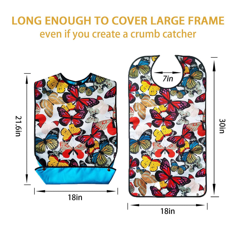 [Australia] - 3 Pack Adult Bibs for Women, Reusable Adult Bibs for Eating with Optional Crumb Catcher, Waterproof Washable Dining Clothing Protector, Gifts for Women/Mom Flower Butterfly Pink Flower 