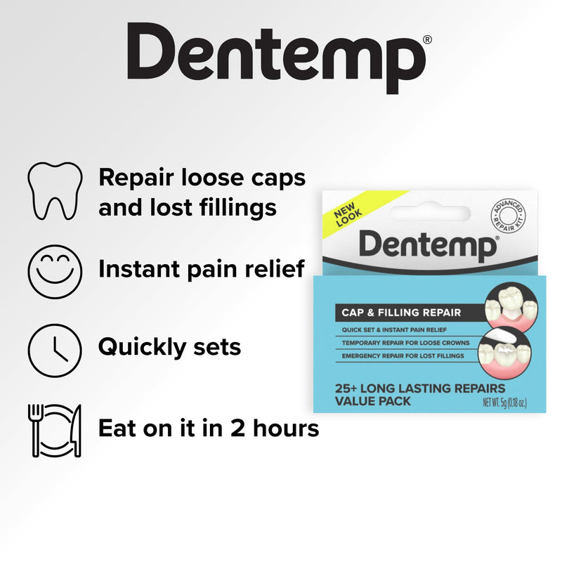 [Australia] - Dentemp Maximum Strength Loose Cap and Lost Filling Repair - Dental Repair Kit for Instant Pain Relief - Value Pack (Packaging May Vary) 5g (Pack of 1) 