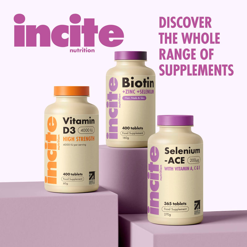 Incite Nutrition Selenium Tablets 200mcg. 12 Month Supply of Essential Mineral Supplements. Selenium Nail Supplements with Vitamins A, C and E, to Combat Oxidative Stress Selenium Ace
