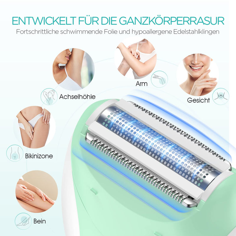 [Australia] - VOGOE Women's Epilator for Hair Removal, Body Epilator 4 in 1 Electric Wireless, 21 Tweezers for Face Legs Arms Bikini, HR310 Green 