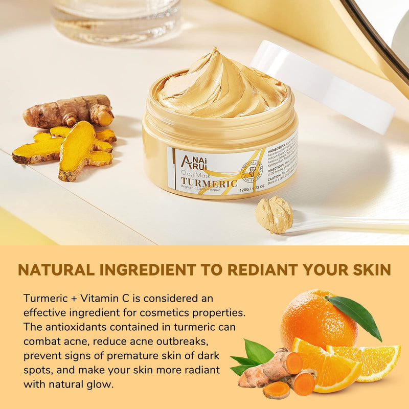 Turmeric Vitamin C Face Mask, 4.23 OZ | Deep Cleansing Clay Mask for Dull Skin, Skincare Facial Mask for Refining Pores & Controlling Oil, Smooth & Radiant Skin