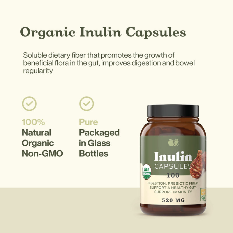 [Australia] - Complete Natural Products Organic Inulin Capsules - 520mg 100 Pills, Organic Jerusalem Artichoke Inulin Capsules 